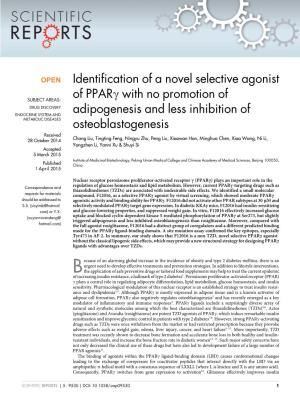 Identification of a Novel Selective Agonist of Pparc with No Promotion