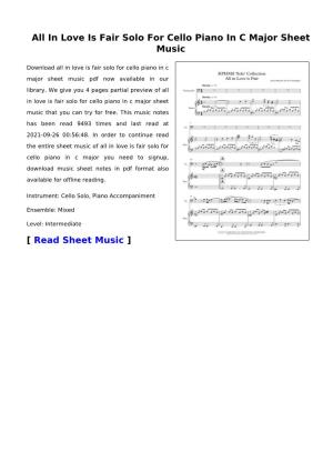 All in Love Is Fair Solo for Cello Piano in C Major Sheet Music
