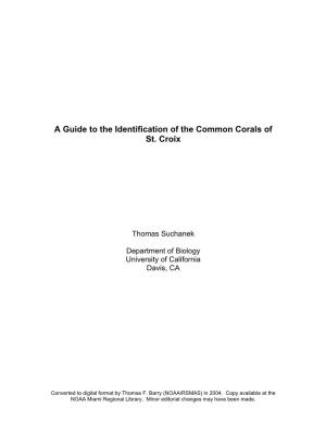 A Guide to the Identification of the Common Corals of St. Croix