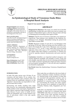 An Epidemiological Study of Venomous Snake Bites: a Hospital Based Analysis