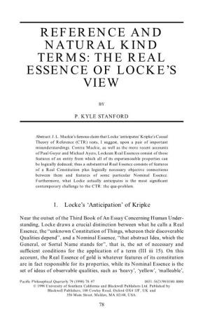 “Reference and Natural Kind Terms: the Real Essence of Locke's View