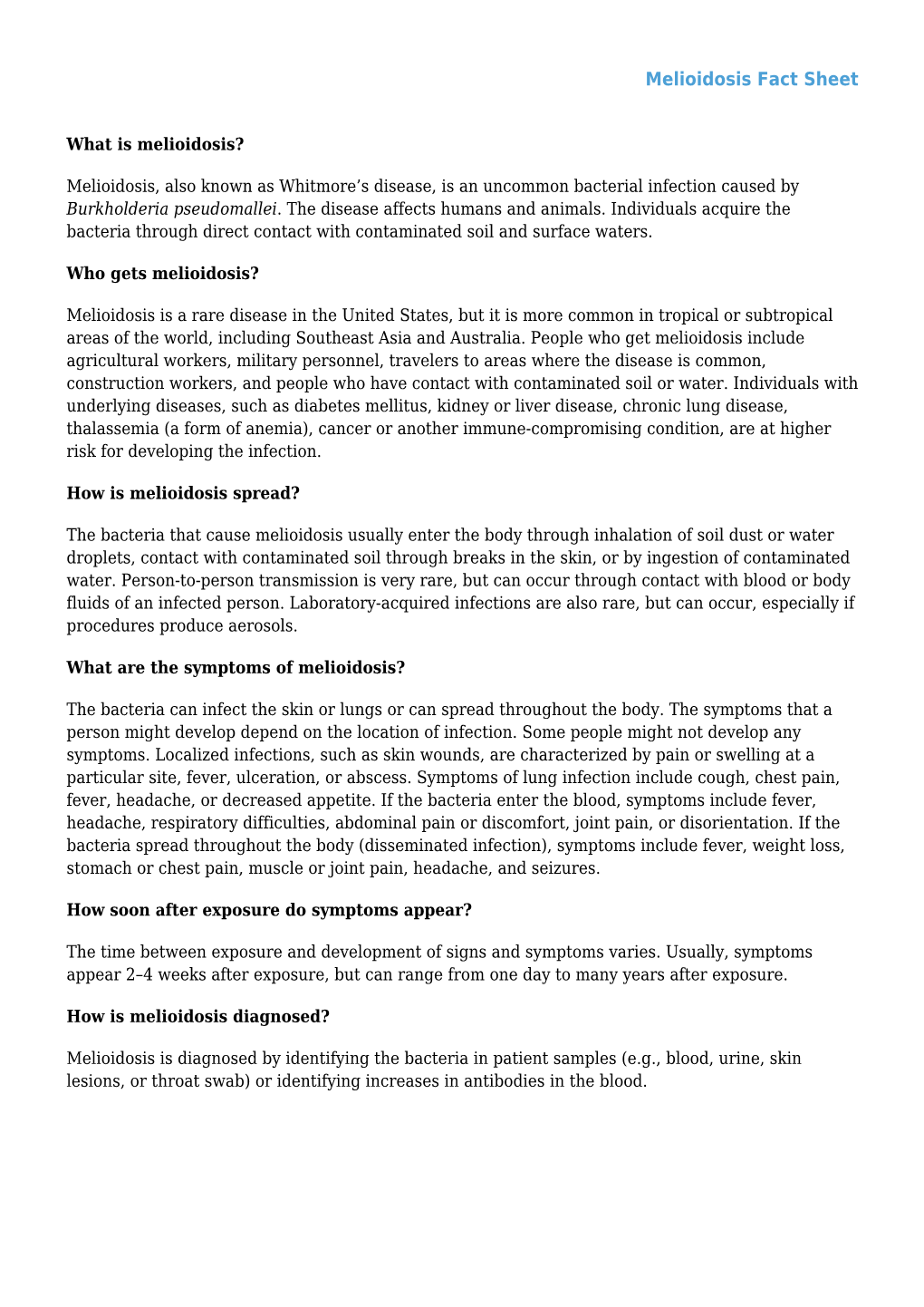 Melioidosis Fact Sheet