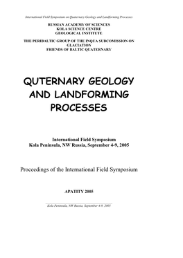 Quternary Geology and Landforming Processes