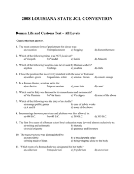 Roman Life and Customs Test – All Levels