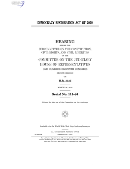 Democracy Restoration Act of 2009 Hearing Committee