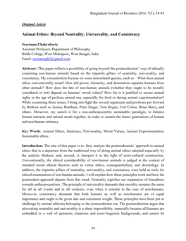 Animal Ethics: Beyond Neutrality, Universality, and Consistency