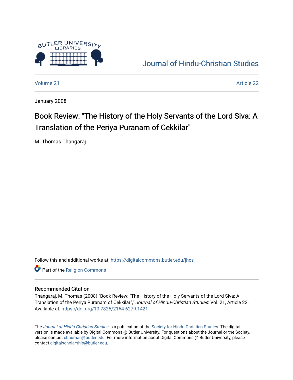 Book Review: "The History of the Holy Servants of the Lord Siva: a Translation of the Periya Puranam of Cekkilar"