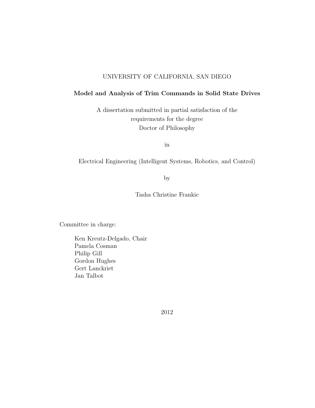 UNIVERSITY of CALIFORNIA, SAN DIEGO Model and Analysis of Trim