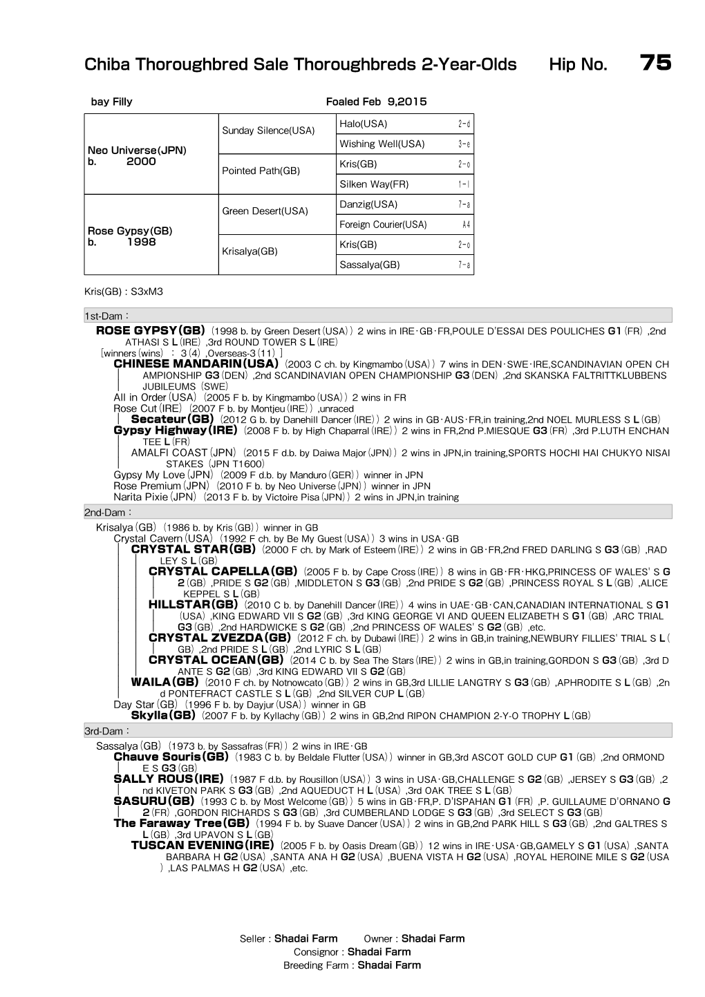 Chiba Thoroughbred Sale Thoroughbreds 2-Year-Olds Hip No