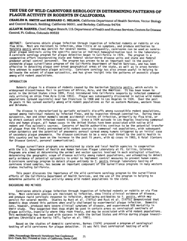 The Use of Wild Carnivore Serology in Determining Patterns of Plague Activity in Rodents in California Charles R