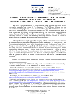 Report by the Military and Veterans Affairs Committee and the Task Force on the Rule of Law Condemning Presidential Pardons of Accused and Convicted War Criminals