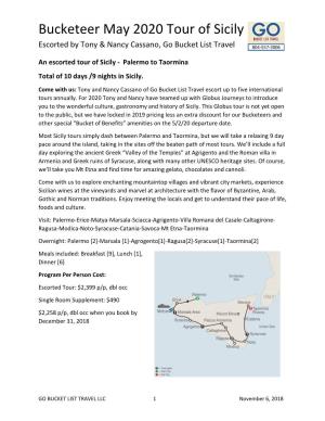 Bucketeer May 2020 Tour of Sicily Escorted by Tony & Nancy Cassano, Go Bucket List Travel