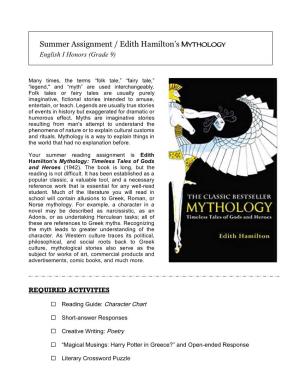 Summer Assignment / Edith Hamilton's MYTHOLOGY