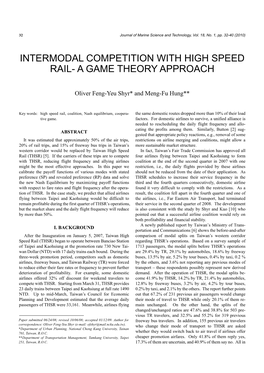 Intermodal Competition with High Speed Rail- a Game Theory Approach