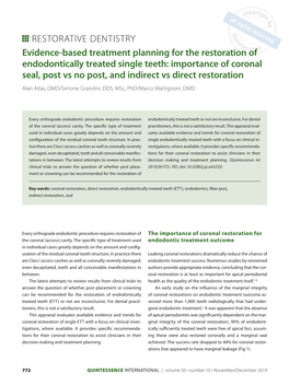 Evidence-Based Treatment Planning for the Restoration of Endodontically