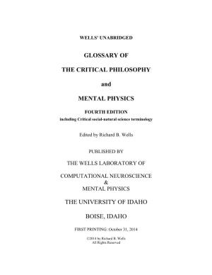 Wells Glossary of Critical Philosophy and Mental
