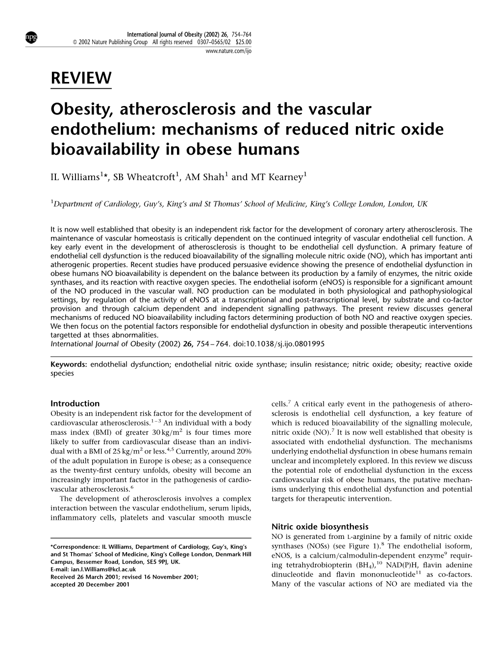 Nitric Oxide Bioavailability in Obese Humans
