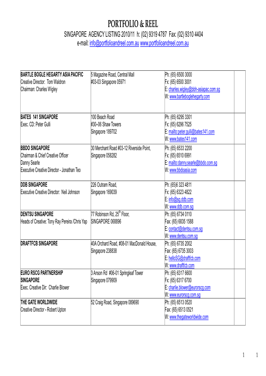 Singapore Agencies 2010-11