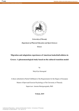 Migration and Adaptation Experiences of American Basketball Athletes in Greece 2