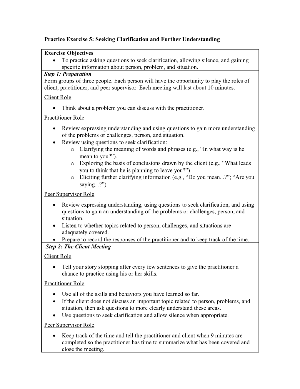 Practice Exercise 5: Seeking Clarification and Further Understanding