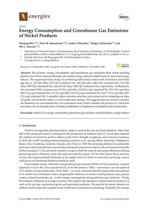 Energy Consumption and Greenhouse Gas Emissions of Nickel Products