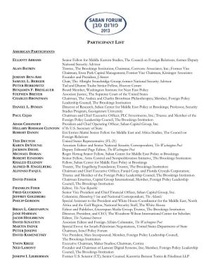 PARTICIPANT LIST Senior Fellow for Middle Eastern Studies, The