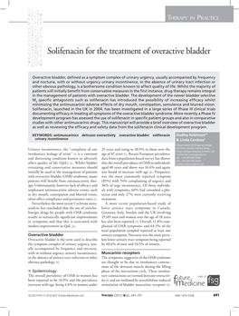 Solifenacin for the Treatment of Overactive Bladder