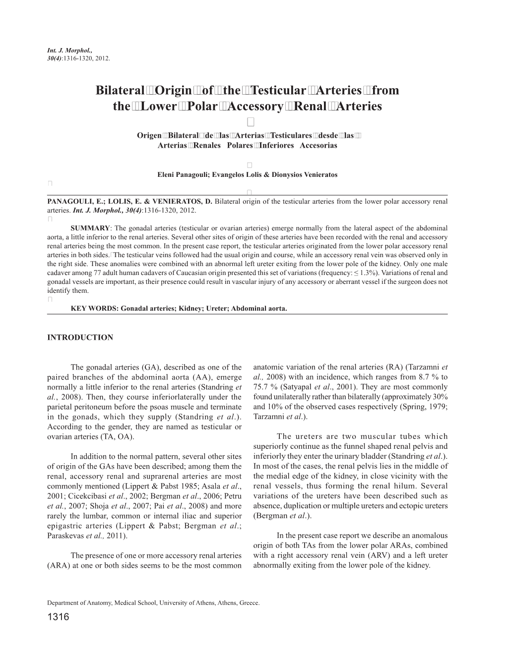 Bilateral Origin of the Testicular Arteries from the Lower Polar Accessory Renal Arteries