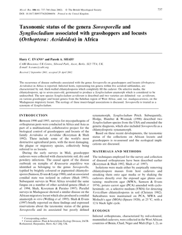 Taxonomic Status of the Genera Sorosporella and Syngliocladium Associated with Grasshoppers and Locusts (Orthoptera: Acridoidea) in Africa