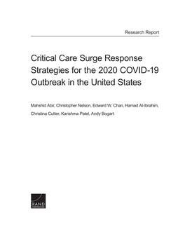 Critical Care Surge Response Strategies for the 2020 COVID-19 Outbreak in the United States