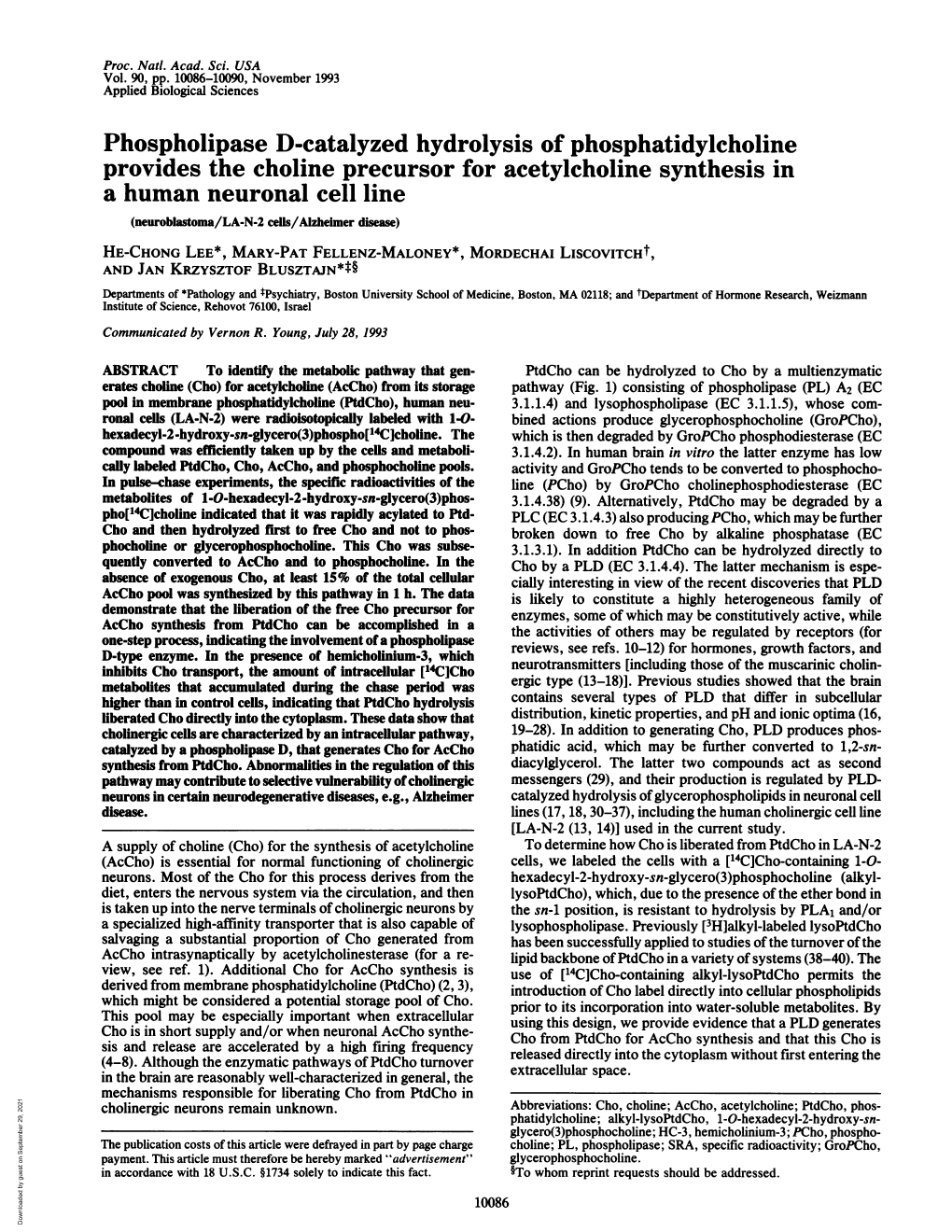 Phospholipase D-Catalyzed Hydrolysis of Phosphatidylcholine Provides