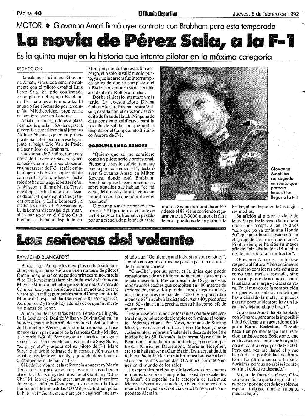 LÓ Novia Depéz Sala, a La F1 Es La Quinta Mujer En La Historia Que Intenta Pilotar En La Máxima Categoría