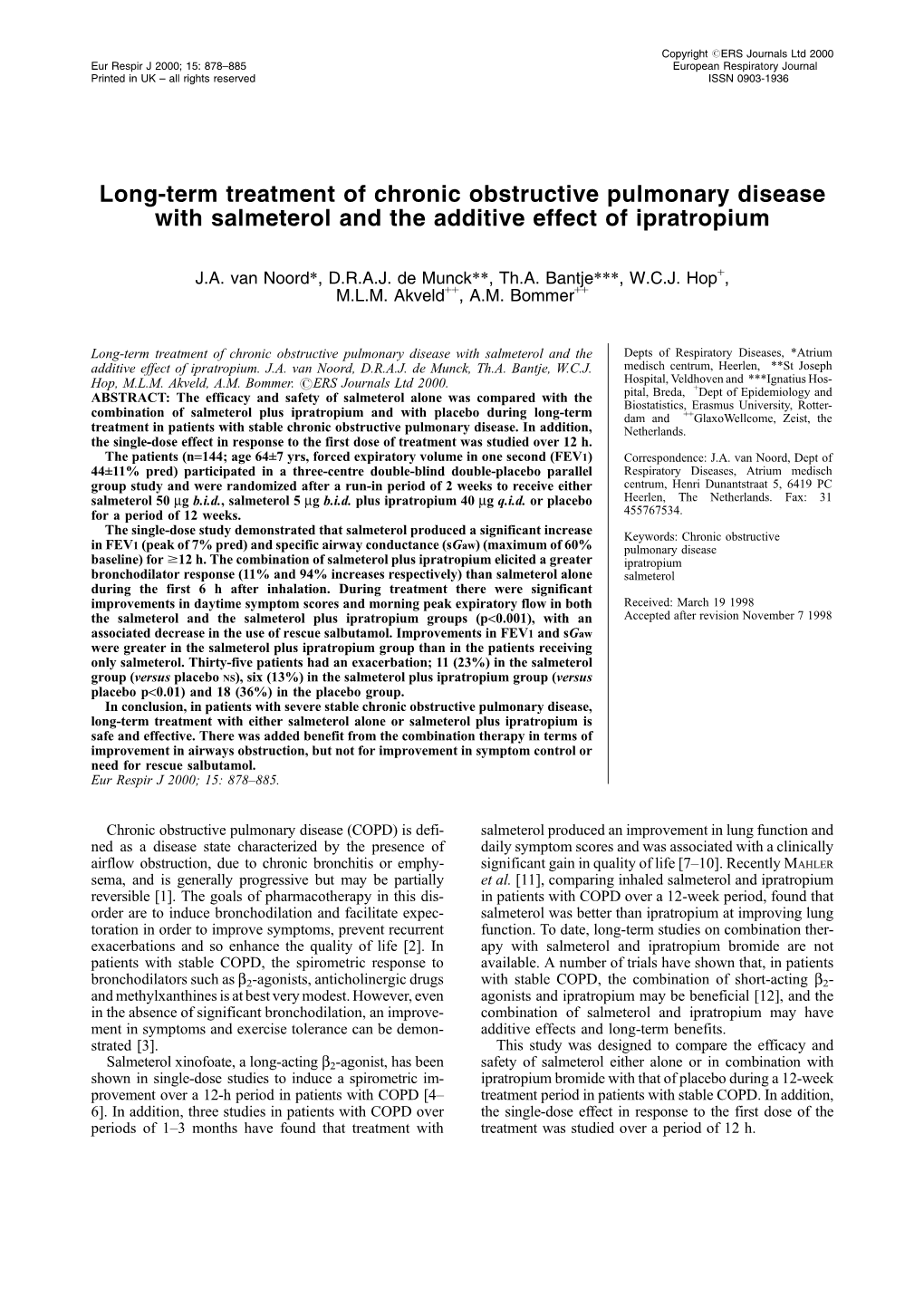 Long-Term Treatment of Chronic Obstructive Pulmonary Disease with Salmeterol and the Additive Effect of Ipratropium