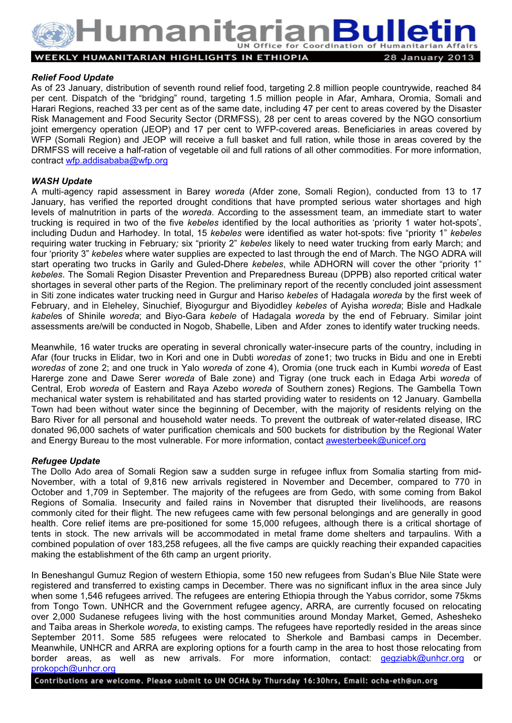 Humanitarian Bulletin 28 January 2013.Pdf (English)