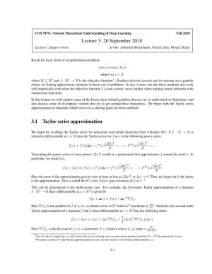 Lecture 3: 20 September 2018 3.1 Taylor Series Approximation