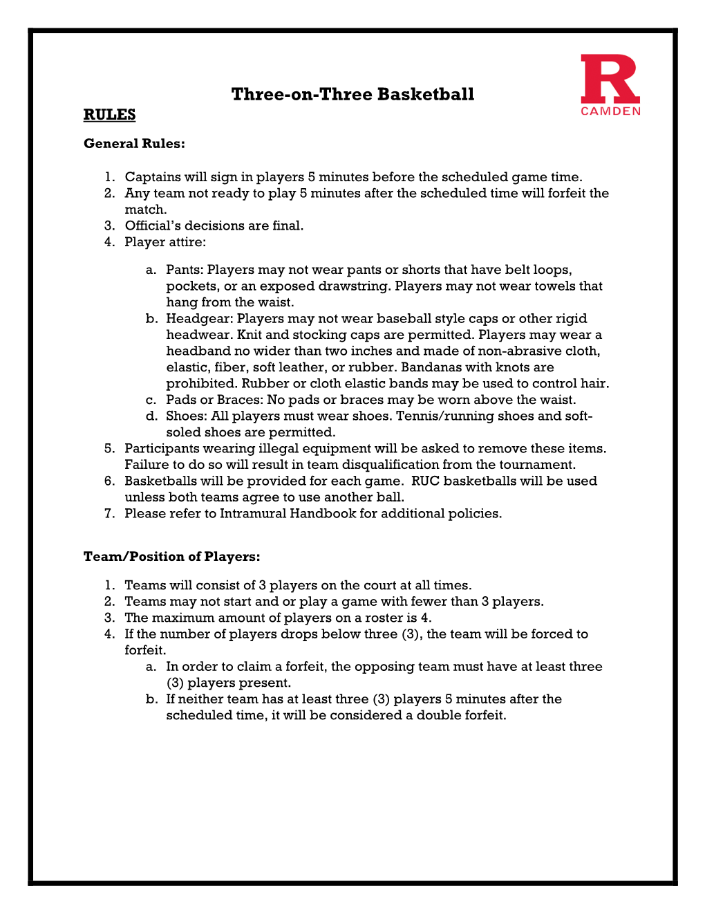 Three-On-Three Basketball RULES General Rules