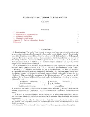 REPRESENTATION THEORY of REAL GROUPS Contents 1