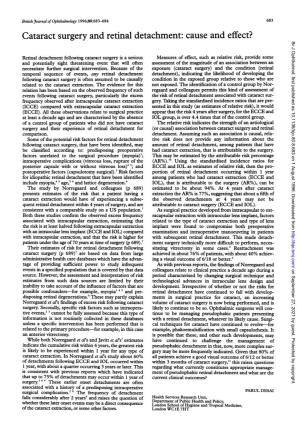 Cataract Surgery and Retinal Detachment: Cause and Effect? Br J Ophthalmol: First Published As 10.1136/Bjo.80.8.683 on 1 August 1996