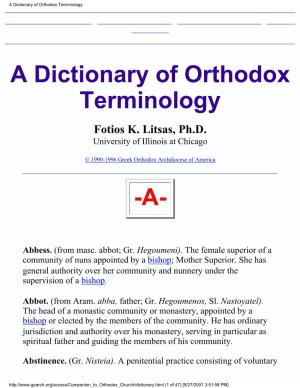 A Dictionary of Orthodox Terminology