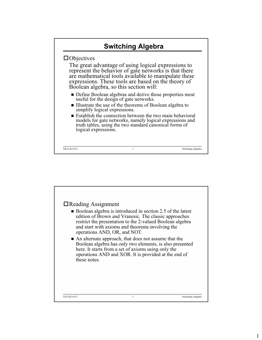 Switching Algebra