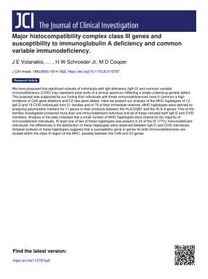 Major Histocompatibility Complex Class III Genes and Susceptibility to Immunoglobulin a Deficiency and Common Variable Immunodeficiency