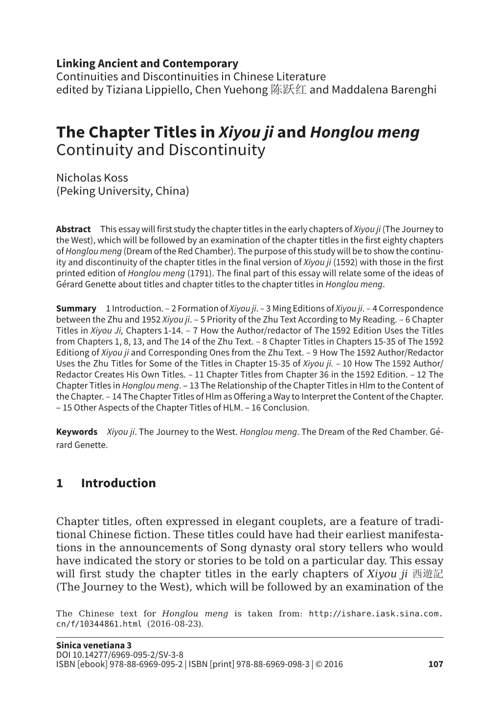 The Chapter Titles in Xiyou Ji and Honglou Meng Continuity and Discontinuity