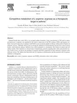 Competitive Metabolism of L-Arginine: Arginase As a Therapeutic Target In