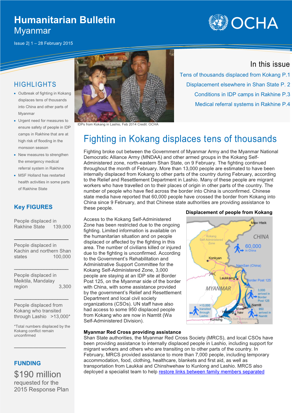 Fighting in Kokang Displaces Tens of Thousands Humanitarian Bulletin