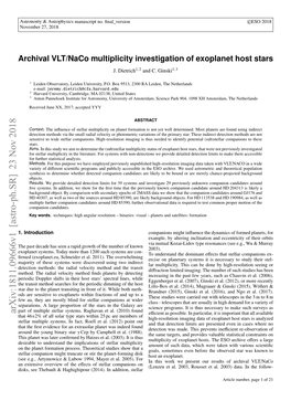 Archival VLT/Naco Multiplicity Investigation of Exoplanet Host Stars J