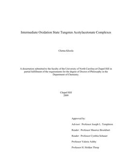 Intermediate Oxidation State Tungsten Acetylacetonate Complexes