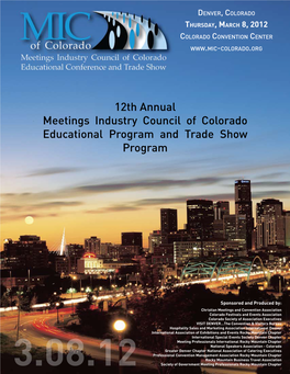 12Th Annual Meetings Industry Council of Colorado Educational Program and Trade Show Program