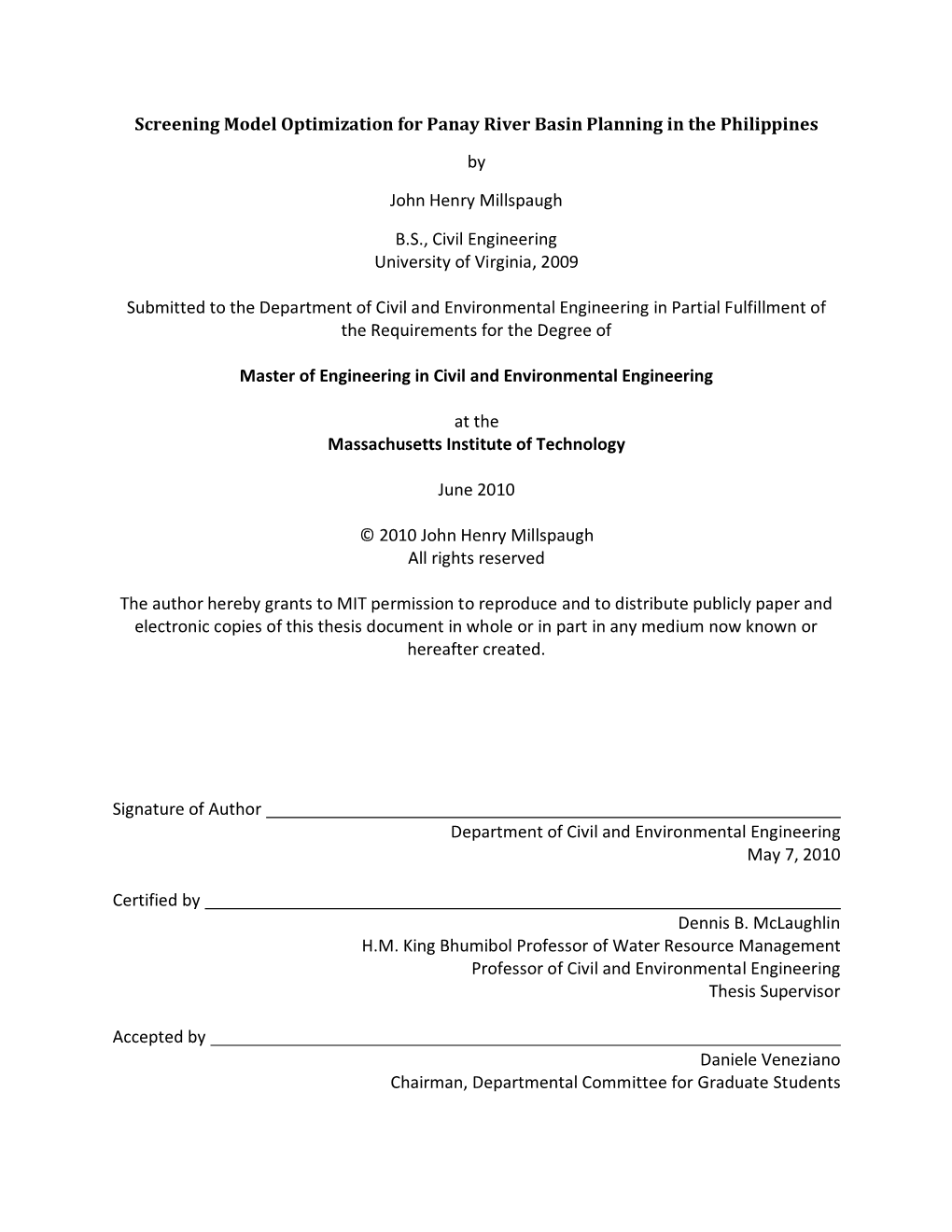 Screening Model Optimization for Panay River Basin Planning in the Philippines