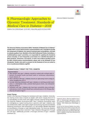 8. Pharmacologic Approaches to Glycemic Treatment: Standards of Medical Care in Diabetes—2018