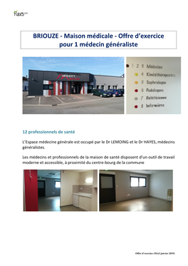 BRIOUZE - Maison Médicale - Offre D’Exercice Pour 1 Médecin Généraliste